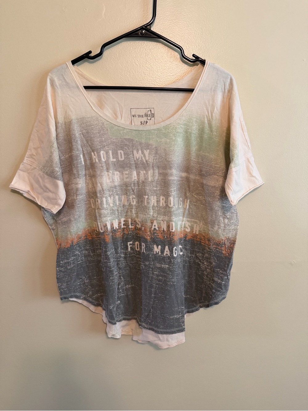We The Free Scoop Neck Graphic Tee in Pale Pink, Gray and Muted Green